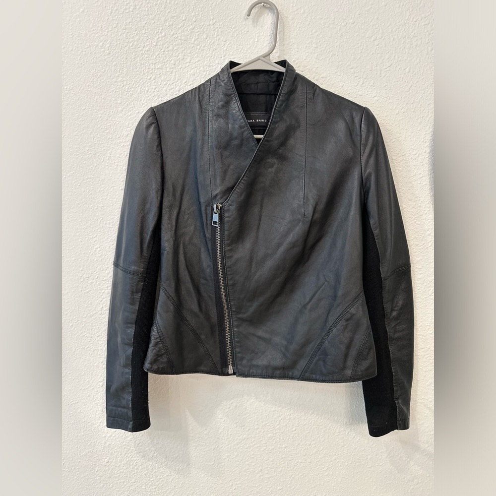 Zara Black Leather Moto Biker Jacket